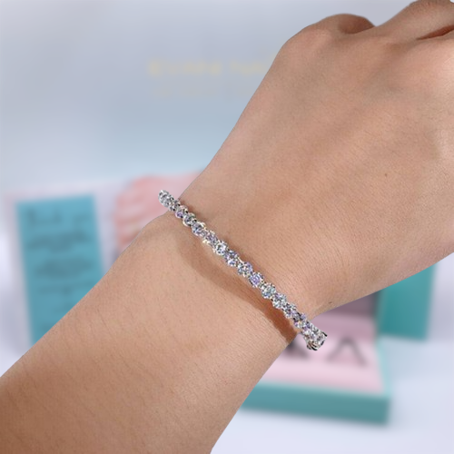 18K White Gold Round Diamond Cuff Bracelet-Evani Naomi Jewelry