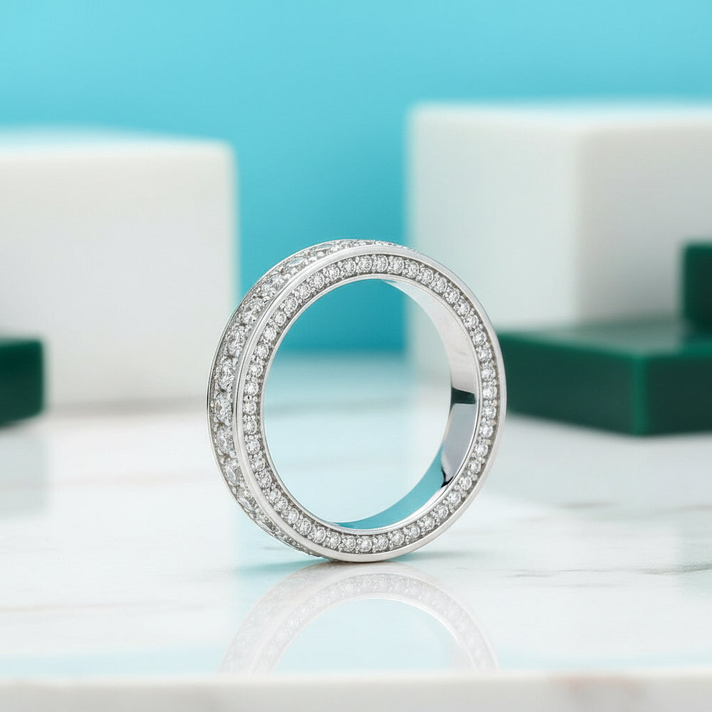 18K White Gold Round Diamond Eternity Wedding Band-Evani Jewelry