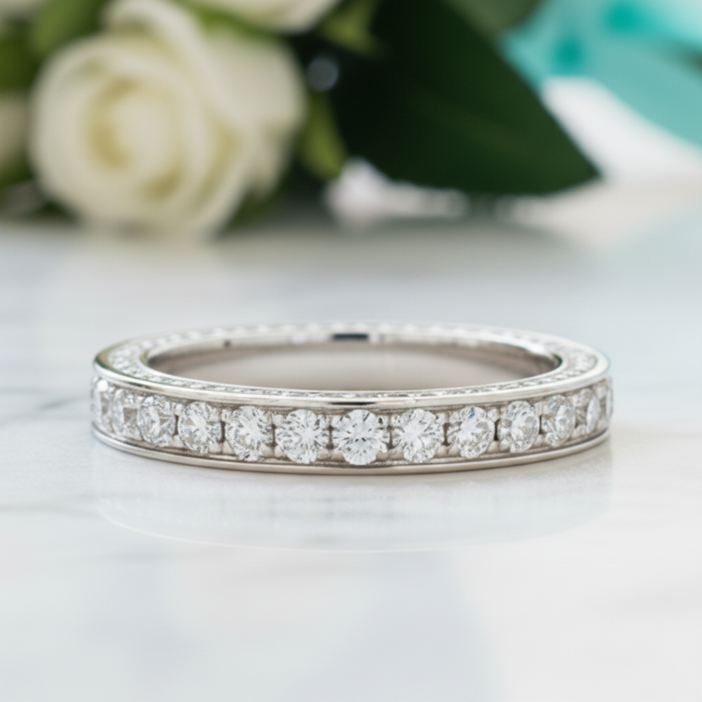 18K White Gold Round Diamond Eternity Wedding Band-Evani Jewelry