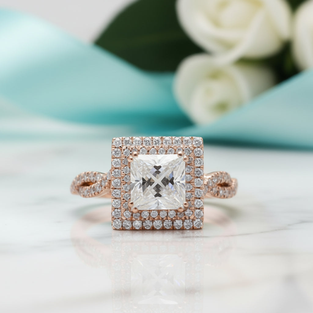 18K White and Rose Gold Princess Cut Diamond Engagement Ring-Evani Jewelry