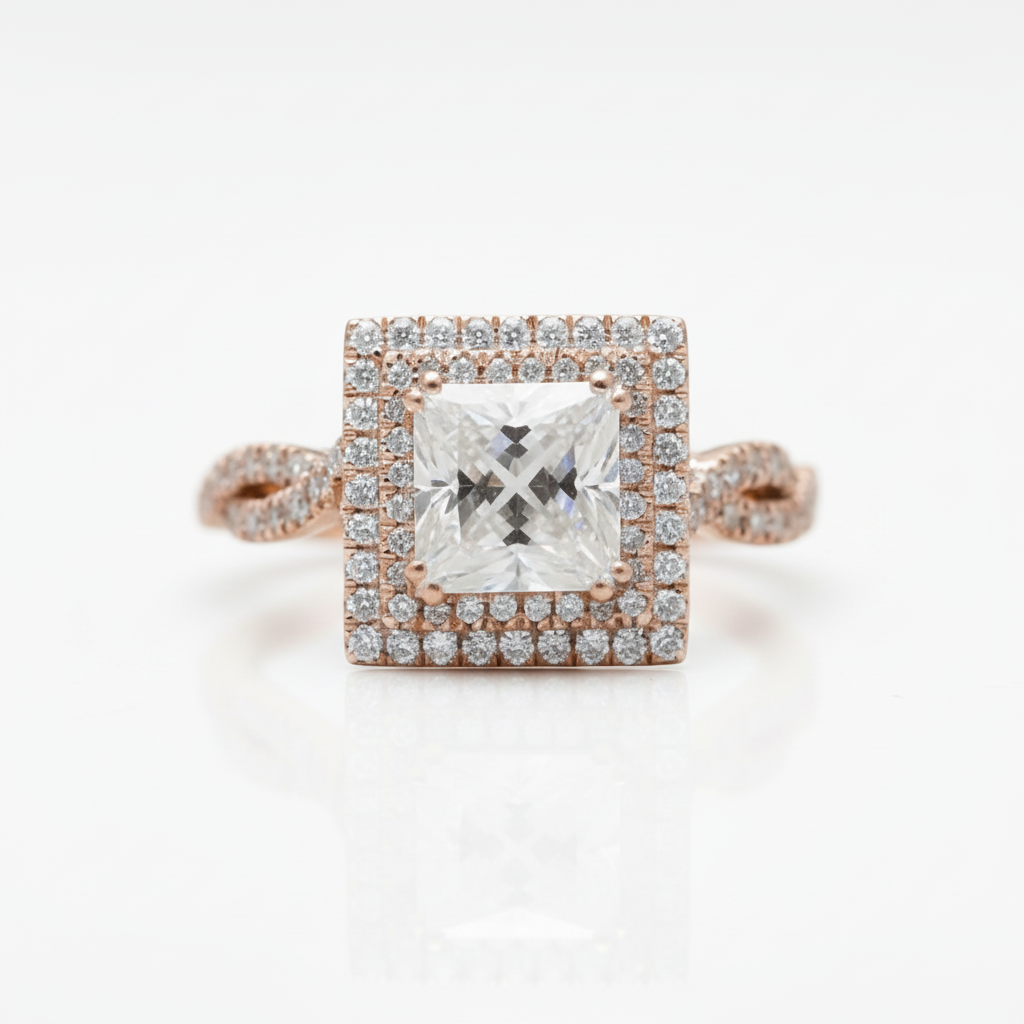 18K White and Rose Gold Princess Cut Moissanite Option Engagement Ring - Evani Naomi Jewelry