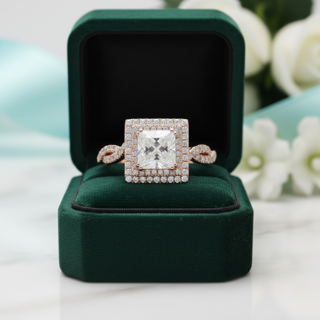 18K White and Rose Gold Princess Cut Moissanite Option Engagement Ring - Evani Naomi Jewelry