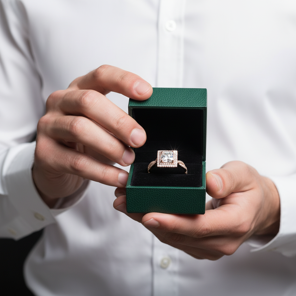 18K White and Rose Gold Princess Cut Moissanite Option Engagement Ring - Evani Naomi Jewelry
