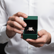 18K White and Rose Gold Princess Cut Moissanite Option Engagement Ring - Evani Naomi Jewelry
