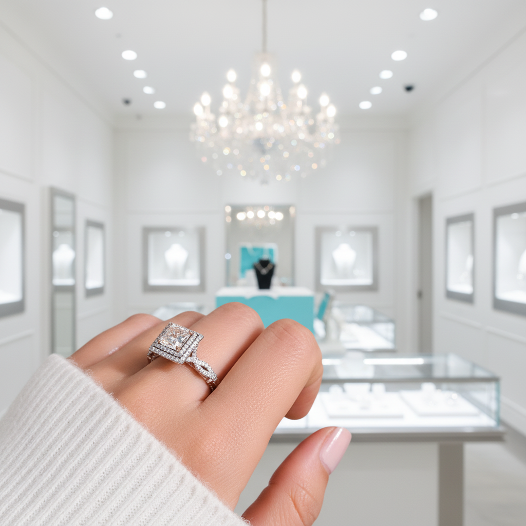 18K White and Rose Gold Princess Cut Diamond Engagement Ring-Evani Jewelry