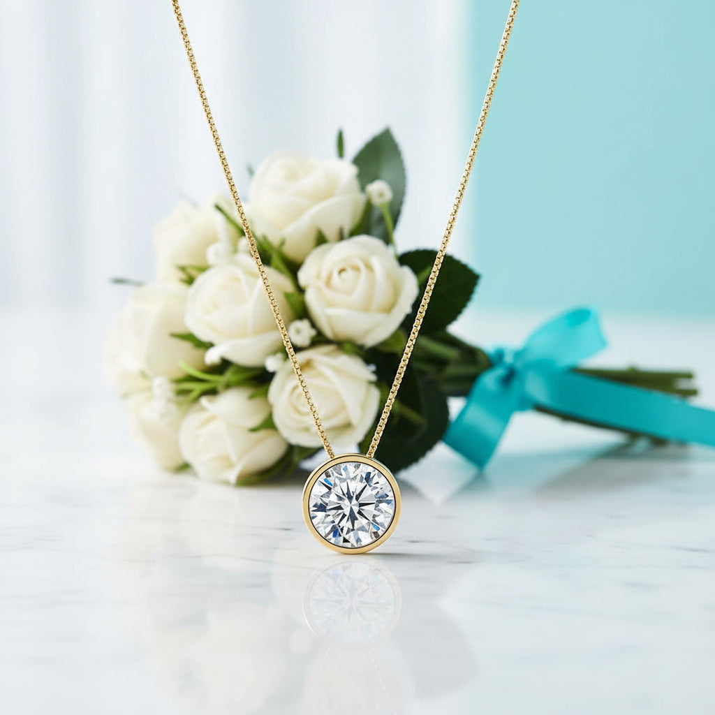 18K Yellow Gold 5.0 Ct Round Diamond Pendant Necklace-Evani Jewelry