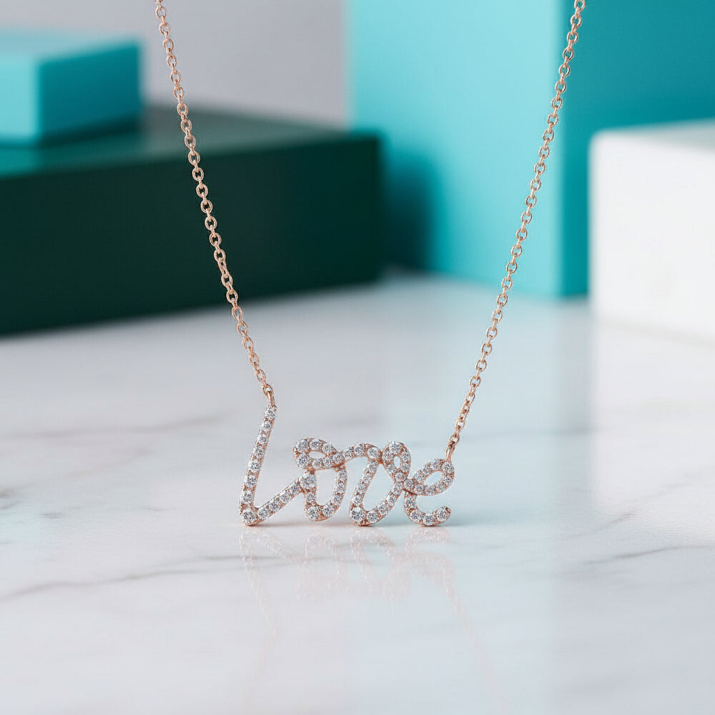 18k Rose Gold Round Diamond Love Pendant Necklace-Evani Jewelry