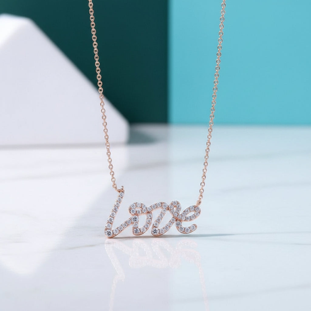 18k Rose Gold Round Diamond Love Pendant Necklace-Evani Jewelry