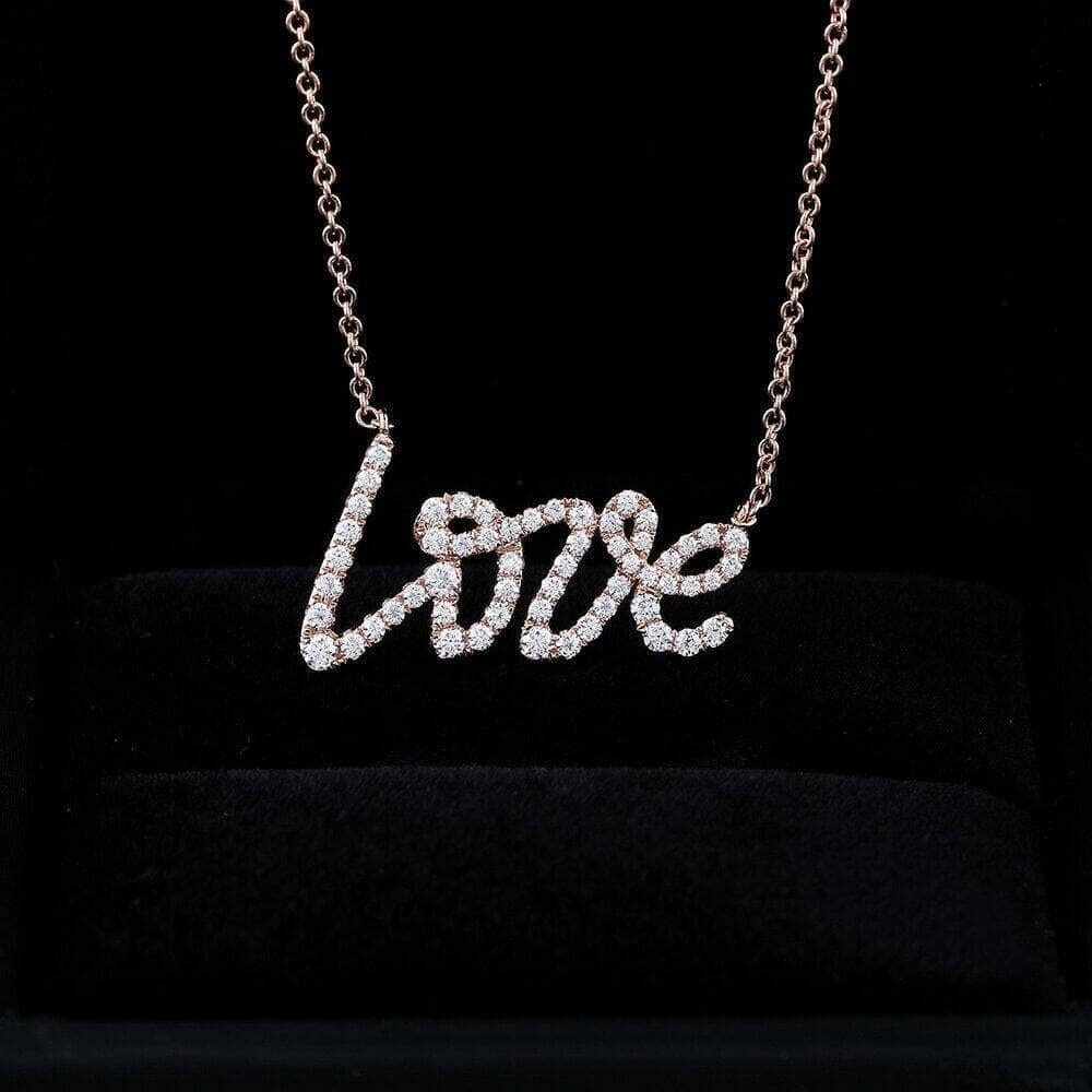 18k Rose Gold Round Diamond Love Pendant Necklace-Evani Naomi Jewelry
