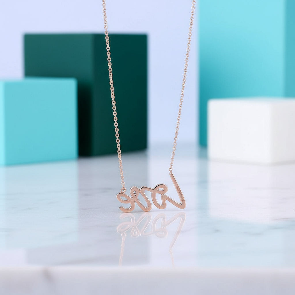 18k Rose Gold Round Diamond Love Pendant Necklace-Evani Jewelry