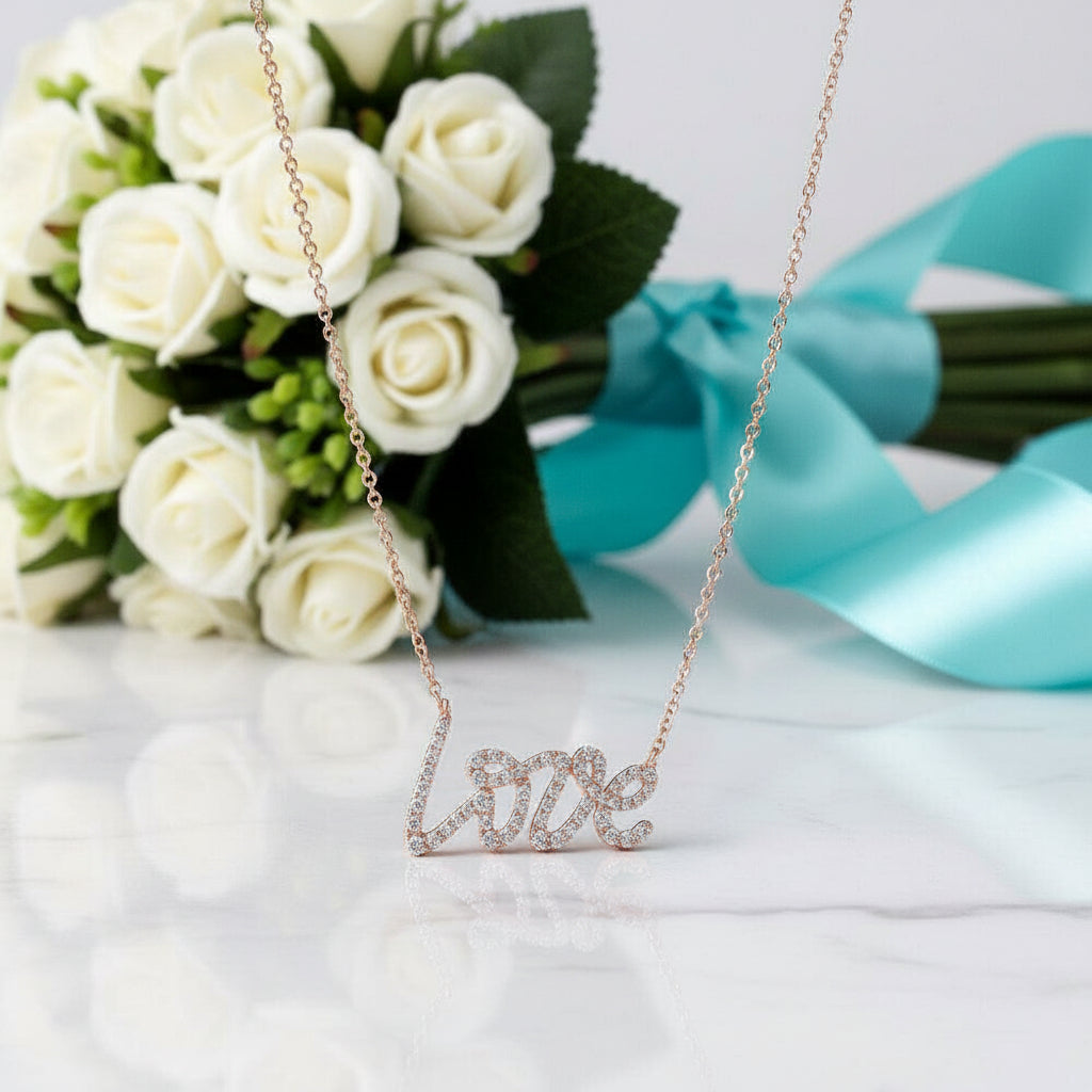 18k Rose Gold Round Diamond Love Pendant Necklace-Evani Jewelry