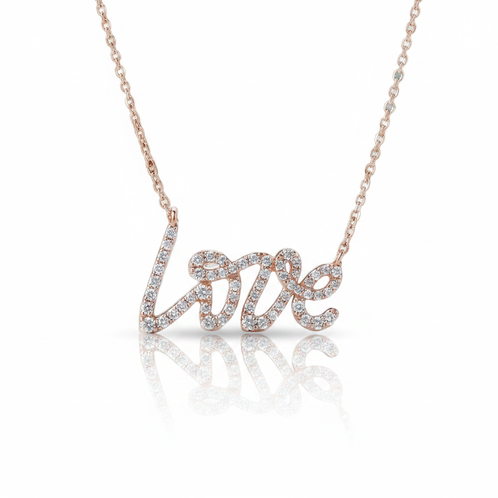 18k Rose Gold Round Diamond Option Love Pendant Necklace
