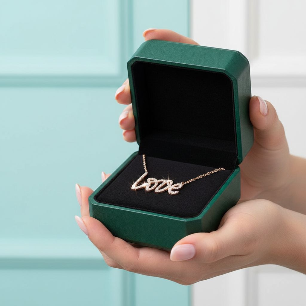 18k Rose Gold Round Diamond OptionLove Pendant Necklace