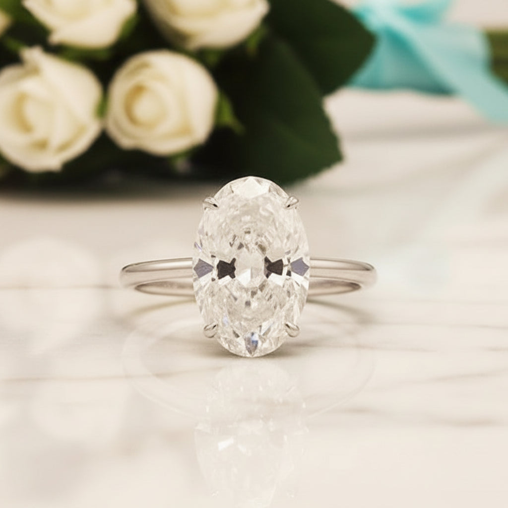 18k White Gold 7.0 Ct Oval Diamond Hidden Halo Engagement Ring-Evani Jewelry