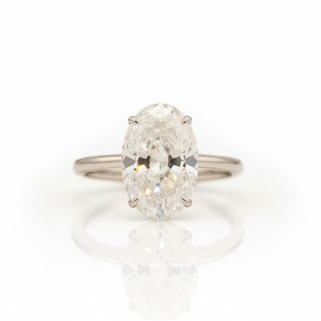 18k White Gold 7.0 Ct Oval Diamond OptionHidden Halo Engagement Ring