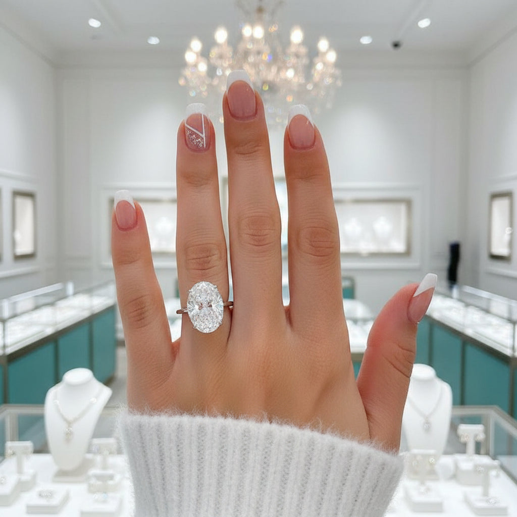 18k White Gold 7.0 Ct Oval Diamond Hidden Halo Engagement Ring-Evani Jewelry