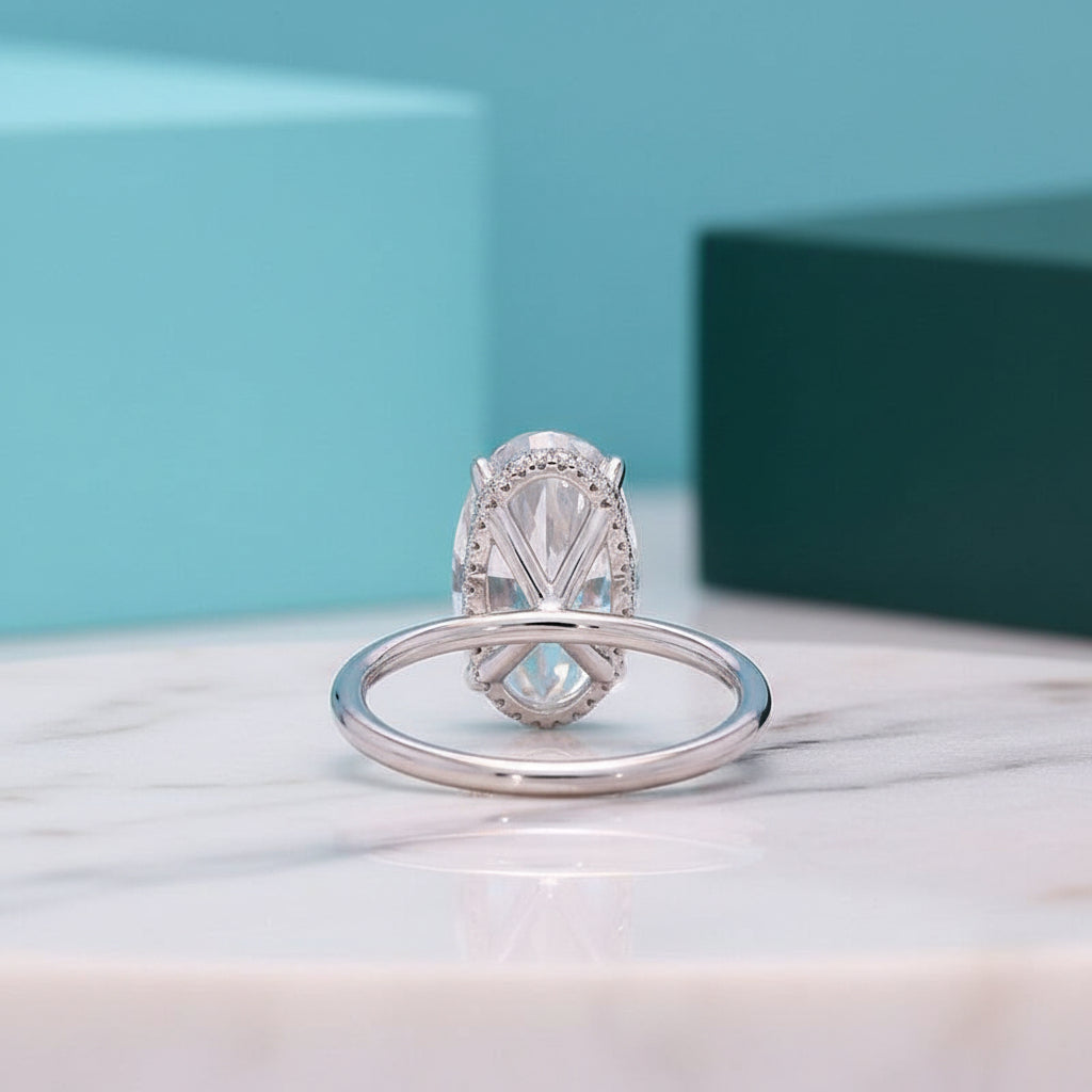 18k White Gold 7.0 Ct Oval Diamond Hidden Halo Engagement Ring-Evani Jewelry