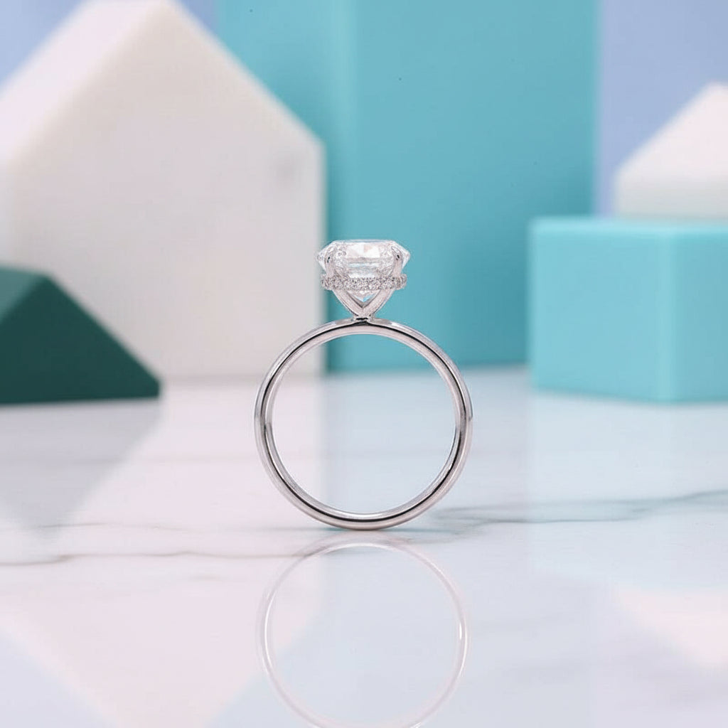 18k White Gold 7.0 Ct Oval Diamond Hidden Halo Engagement Ring-Evani Jewelry