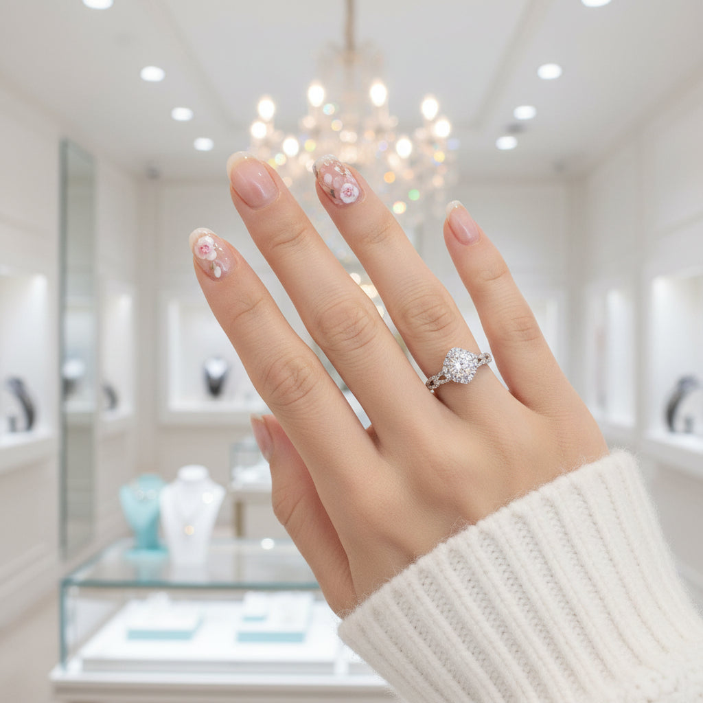 18k White Gold Antique Round Cut Diamond Engagement Ring-Evani Jewelry