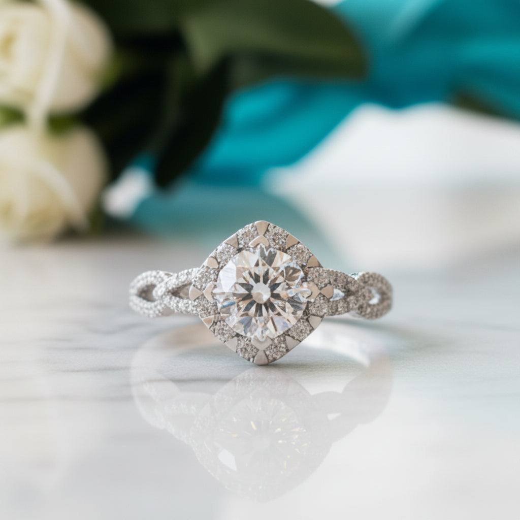 18k White Gold Antique Round Cut Diamond Engagement Ring-Evani Jewelry