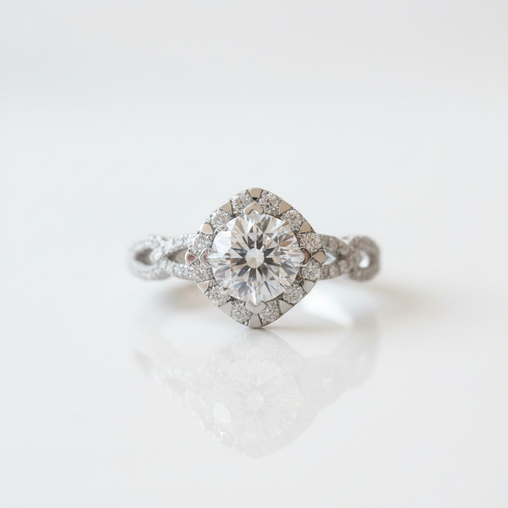 18k White Gold Antique Round Cut Diamond Option Engagement Ring