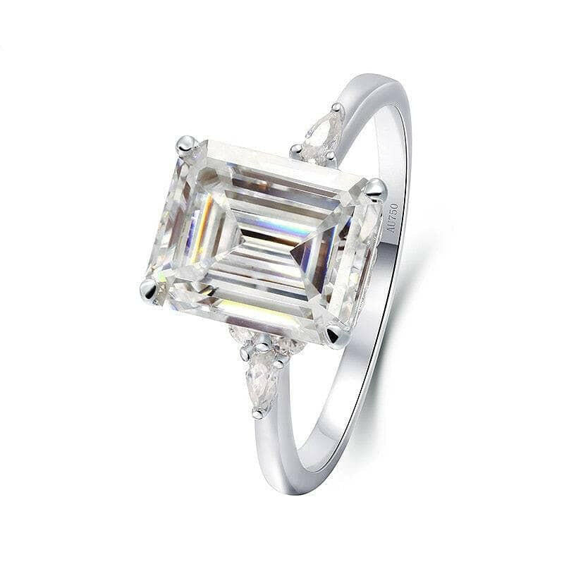 18k White Gold Emerald Cut Diamond Hidden Halo Engagement Ring-Evani Jewelry