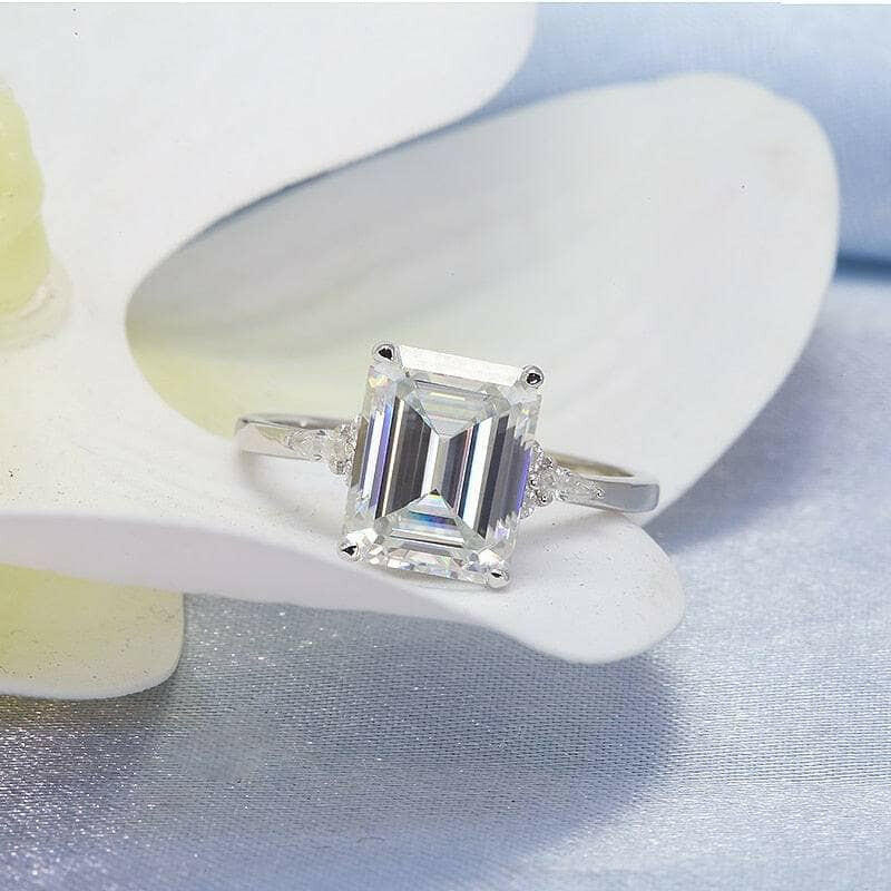 18k White Gold Emerald Cut Diamond Hidden Halo Engagement Ring-Evani Jewelry