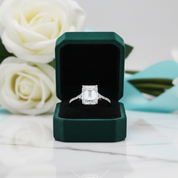 18k White Gold Emerald Cut Diamond Option Hidden Halo Engagement Ring