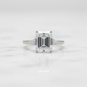 18k White Gold Emerald Cut Diamond Option Hidden Halo Engagement Ring