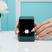 18k White Gold Emerald Cut Diamond Option Hidden Halo Engagement Ring
