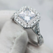18k White Gold Princess Cut Diamond Halo Engagement Ring-Evani Naomi Jewelry