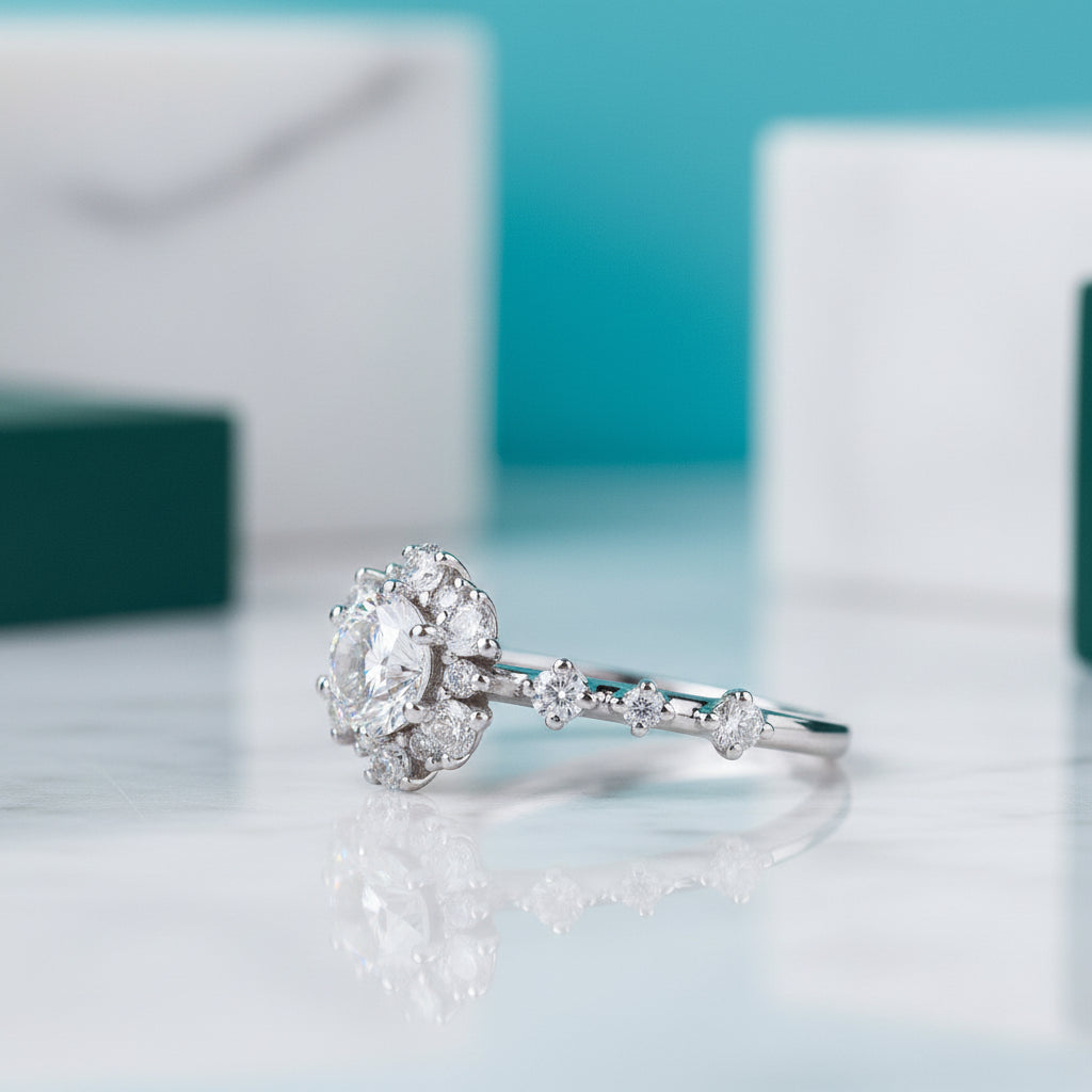 18k White Gold Round Cut Diamond Engagement Ring-Evani Jewelry