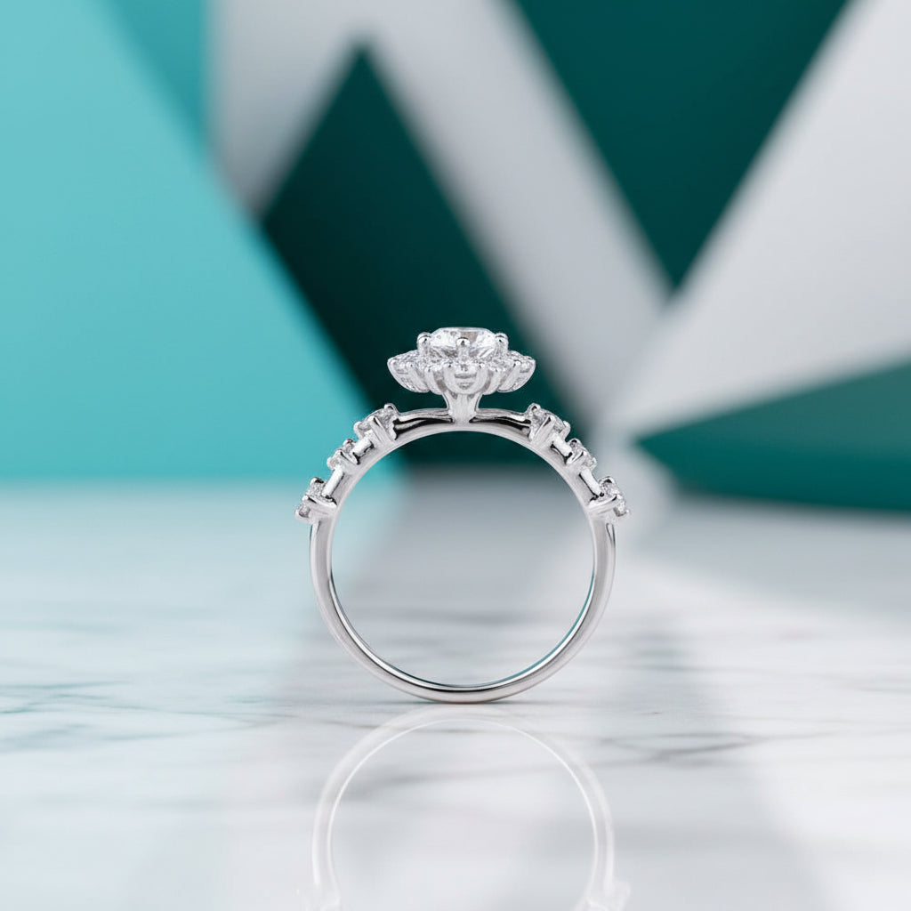 18k White Gold Round Cut Diamond Engagement Ring-Evani Jewelry