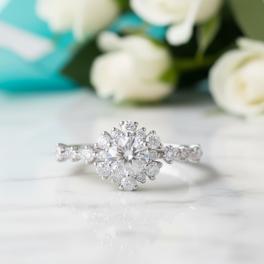 18k White Gold Round Cut Diamond Engagement Ring-Evani Jewelry