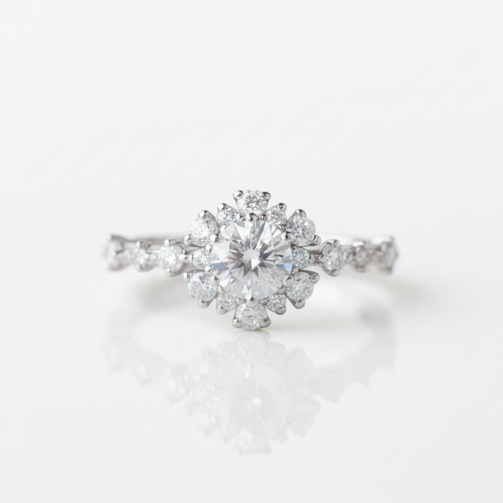 18k White Gold Round Cut Diamond Option Engagement Ring