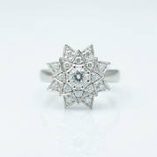18k White Gold Round Diamond Option Sunflower Design Engagement Ring - Evani Naomi Jewelry