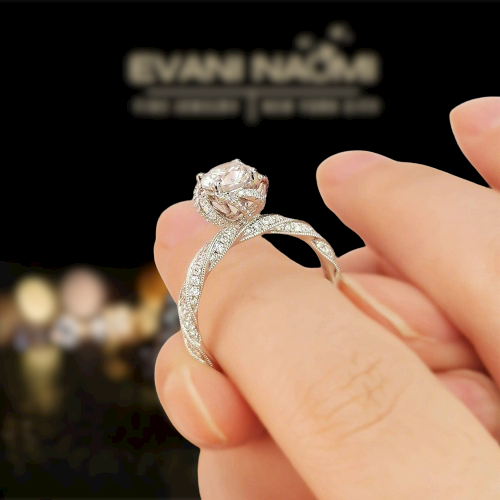 18k White Gold Round Diamond Twist Engagement Ring-Evani Jewelry