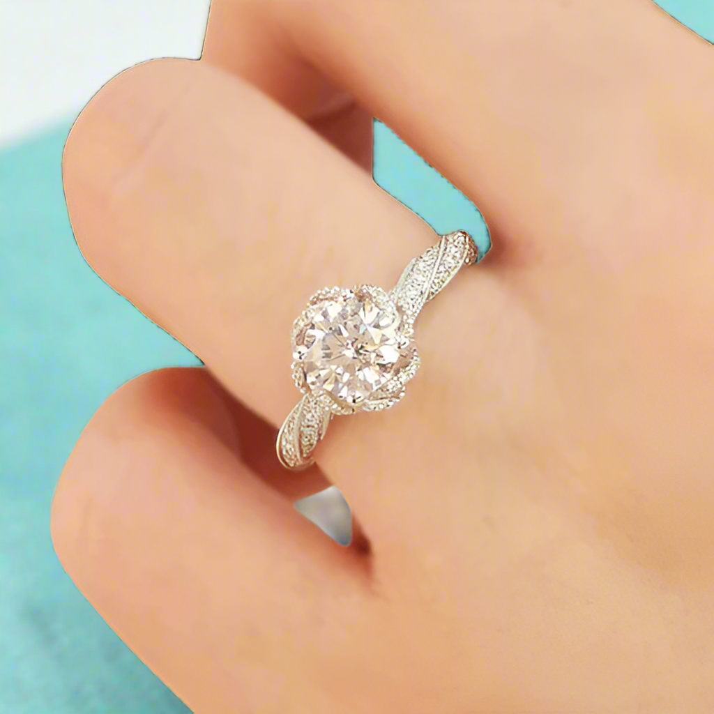 18k White Gold Round Diamond Twist Engagement Ring-Evani Jewelry