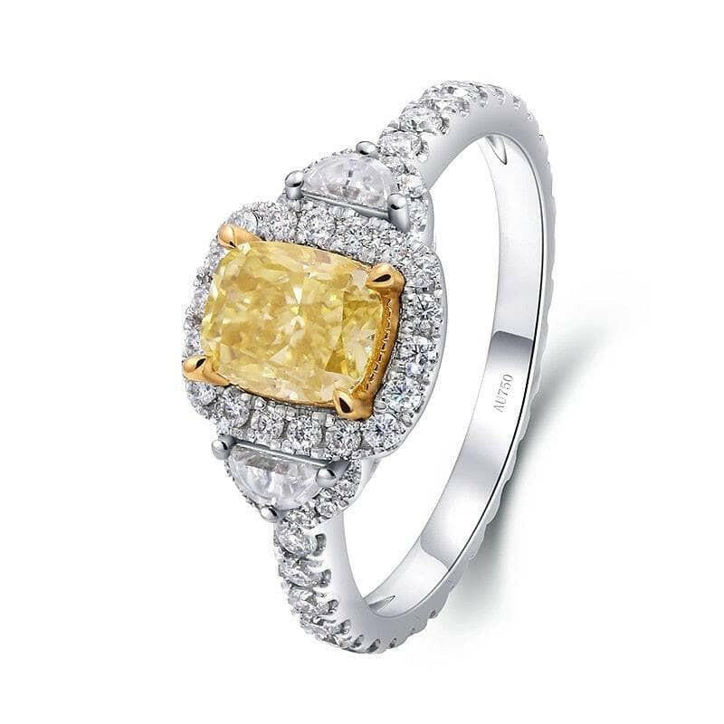 18k White Gold Yellow Cushion Cut Diamond Halo Engagement Ring-Evani Naomi Jewelry