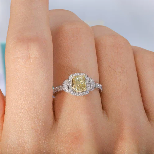 18k White Gold Yellow Cushion Cut Diamond Halo Engagement Ring-Evani Naomi Jewelry