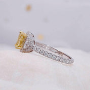 18k White Gold Yellow Cushion Cut Diamond Halo Engagement Ring-Evani Naomi Jewelry
