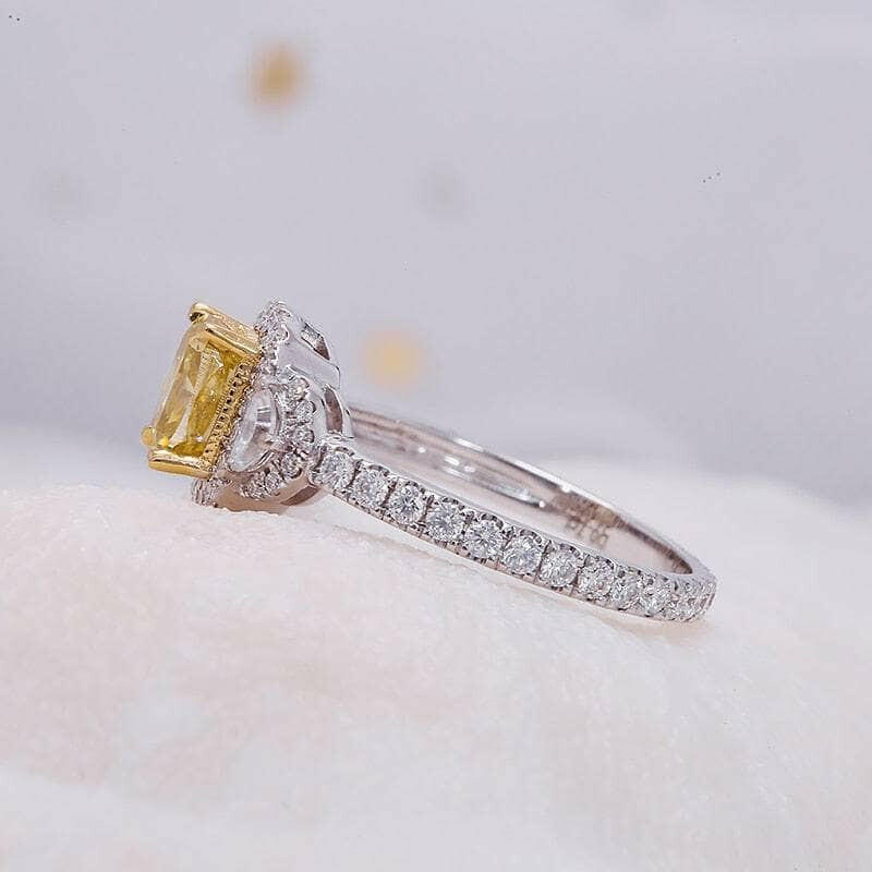 18k White Gold Yellow Cushion Cut Diamond Halo Engagement Ring-Evani Naomi Jewelry
