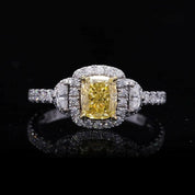 18k White Gold Yellow Cushion Cut Diamond Halo Engagement Ring-Evani Naomi Jewelry