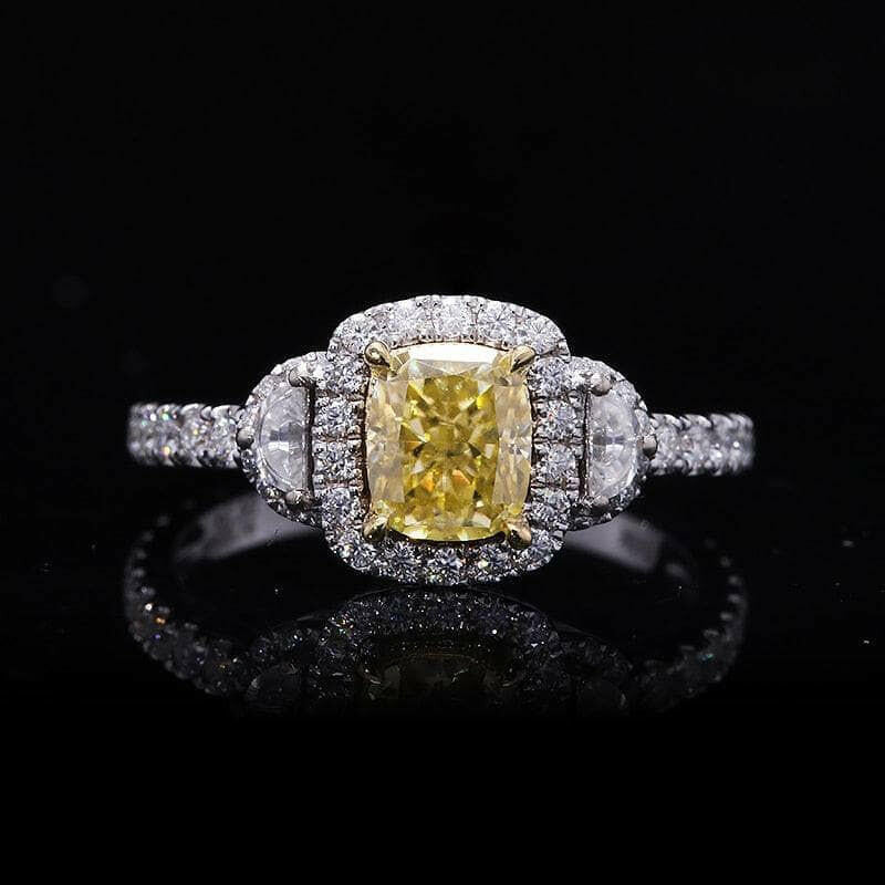 18k White Gold Yellow Cushion Cut Diamond Halo Engagement Ring-Evani Naomi Jewelry