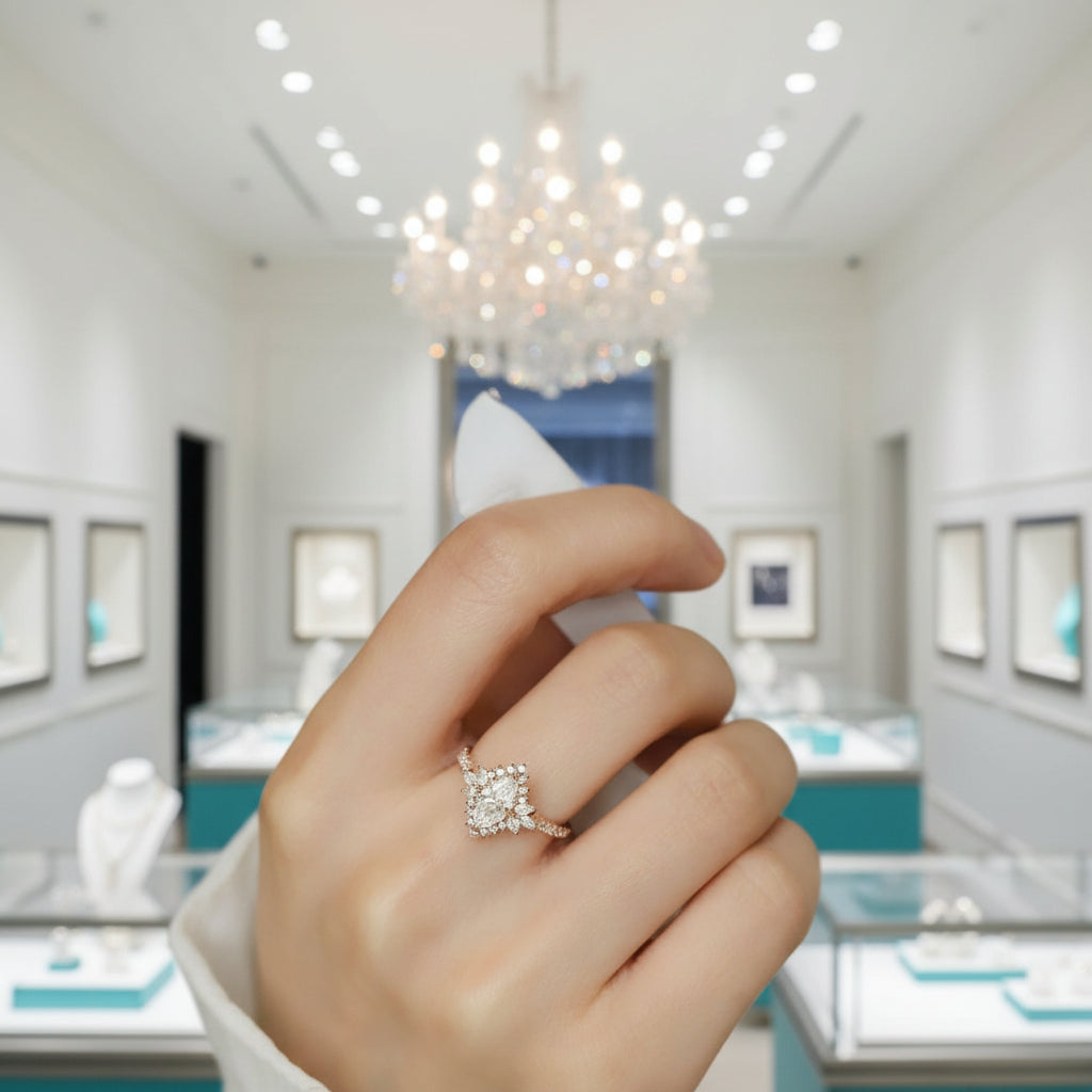 18k Yellow Gold Marquise Cut Diamond Halo Engagement Ring-Evani Jewelry