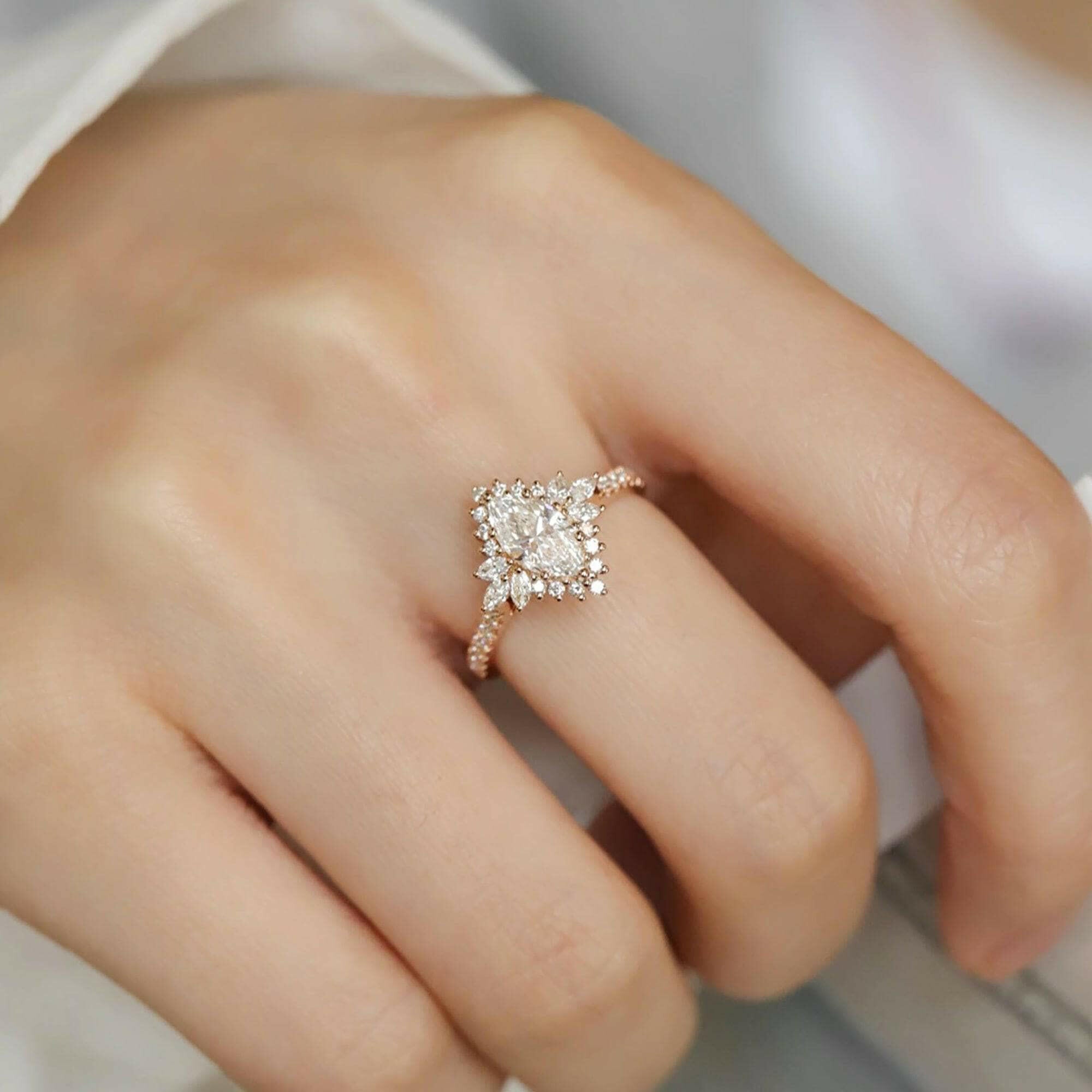 18k Yellow Gold Marquise Cut Diamond Halo Engagement Ring-Evani Naomi Jewelry
