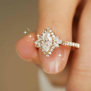 18k Yellow Gold Marquise Cut Diamond Halo Engagement Ring-Evani Naomi Jewelry