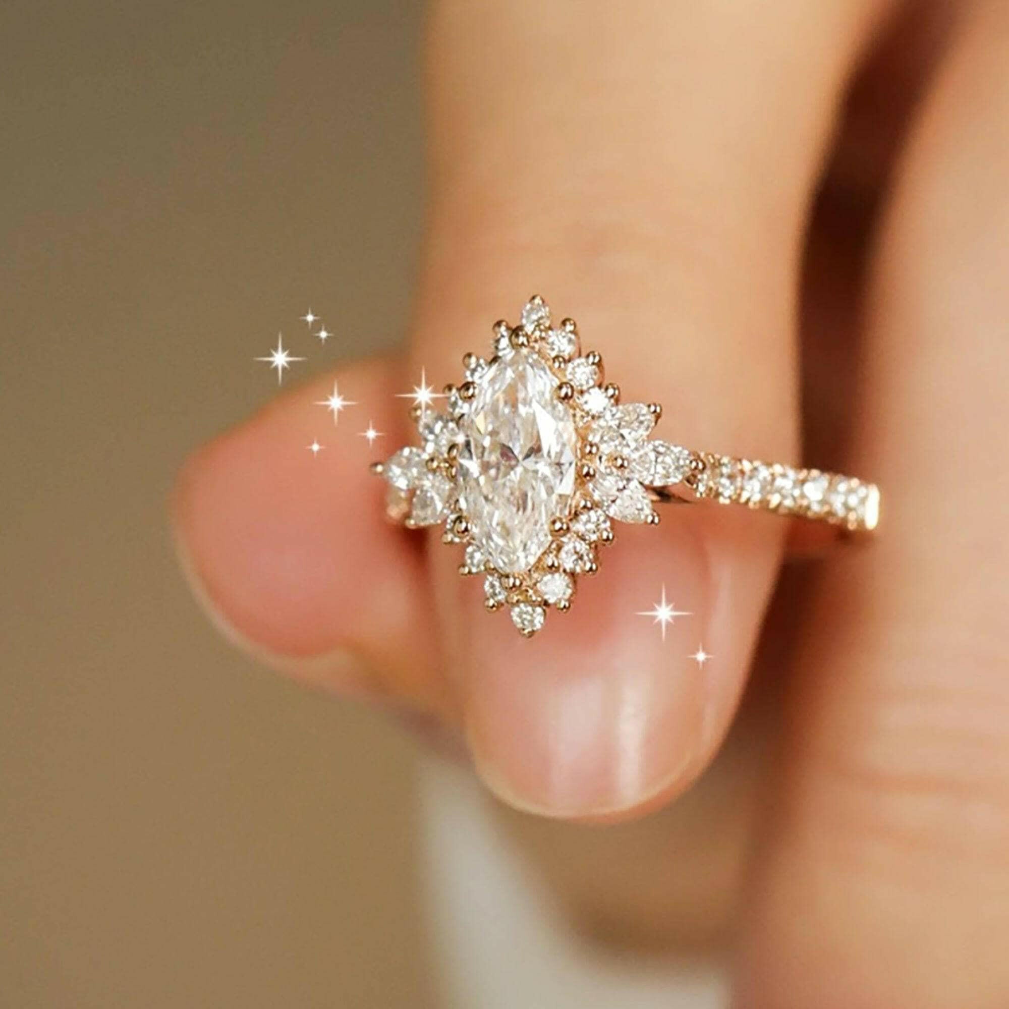 18k Yellow Gold Marquise Cut Diamond Halo Engagement Ring-Evani Naomi Jewelry