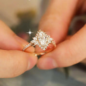 18k Yellow Gold Marquise Cut Diamond Halo Engagement Ring-Evani Naomi Jewelry