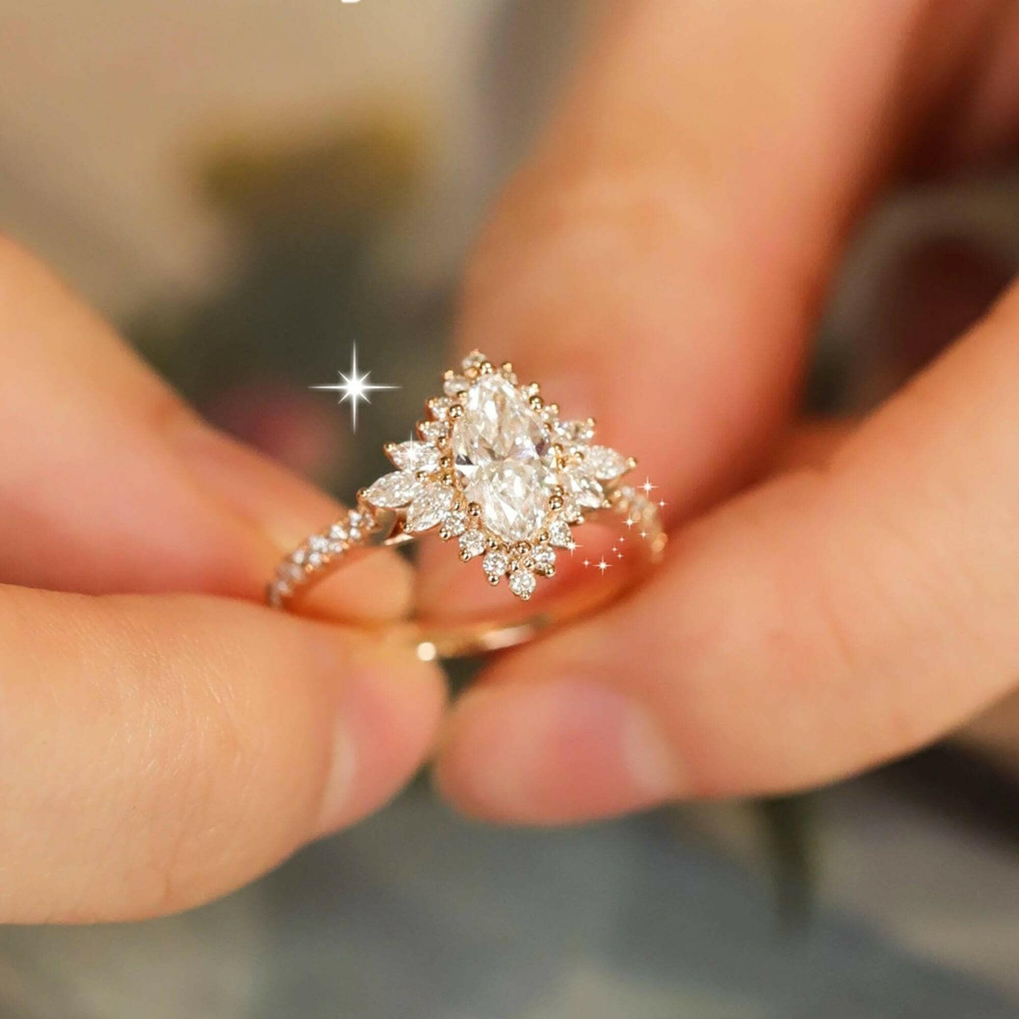 18k Yellow Gold Marquise Cut Diamond Halo Engagement Ring-Evani Naomi Jewelry